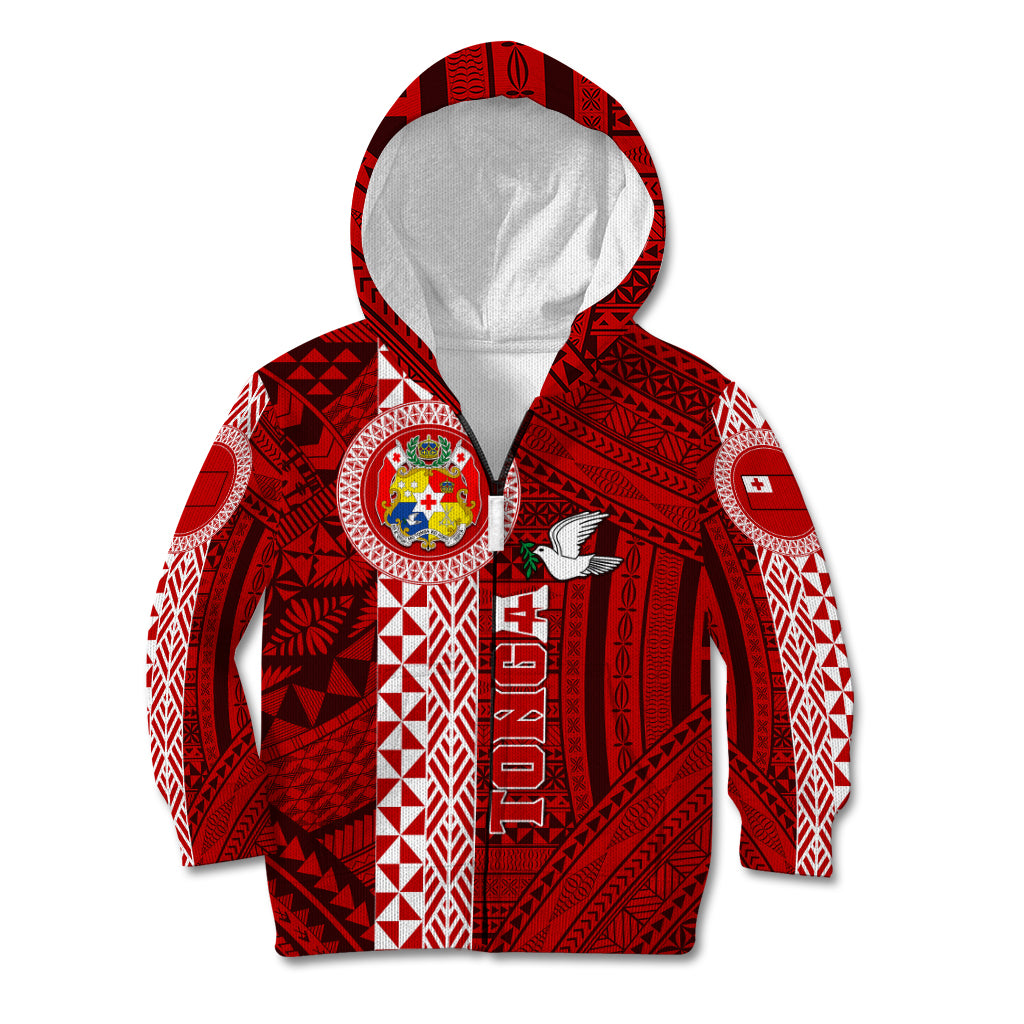 Custom Tonga Rugby Kid Hoodie World Cup 2023 Coat Of Arms Ngatu Pattern LT05 - Polynesian Pride