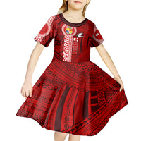Custom Tonga Rugby Kid Short Sleeve Dress World Cup 2023 Coat Of Arms Ngatu Pattern LT05 - Polynesian Pride