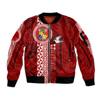 Custom Tonga Rugby Sleeve Zip Bomber Jacket World Cup 2023 Coat Of Arms Ngatu Pattern LT05 Unisex Red - Polynesian Pride
