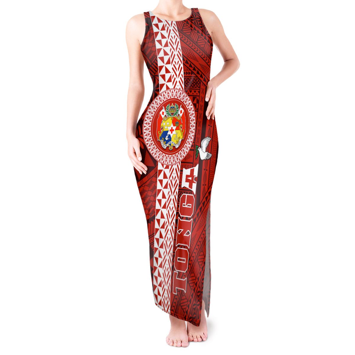 Custom Tonga Rugby Tank Maxi Dress World Cup 2023 Coat Of Arms Ngatu Pattern LT05 Women Red - Polynesian Pride