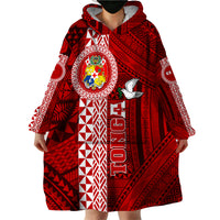 Custom Tonga Rugby Wearable Blanket Hoodie World Cup 2023 Coat Of Arms Ngatu Pattern LT05 - Polynesian Pride