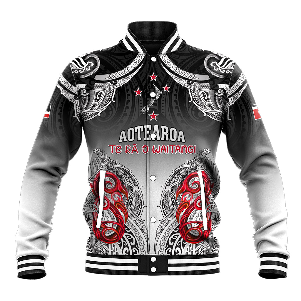 Personalised New Zealand Waitangi Day Baseball Jacket Aotearoa Te Ra O Waitangi Manaia Maori Pattern LT05 Unisex Black - Polynesian Pride