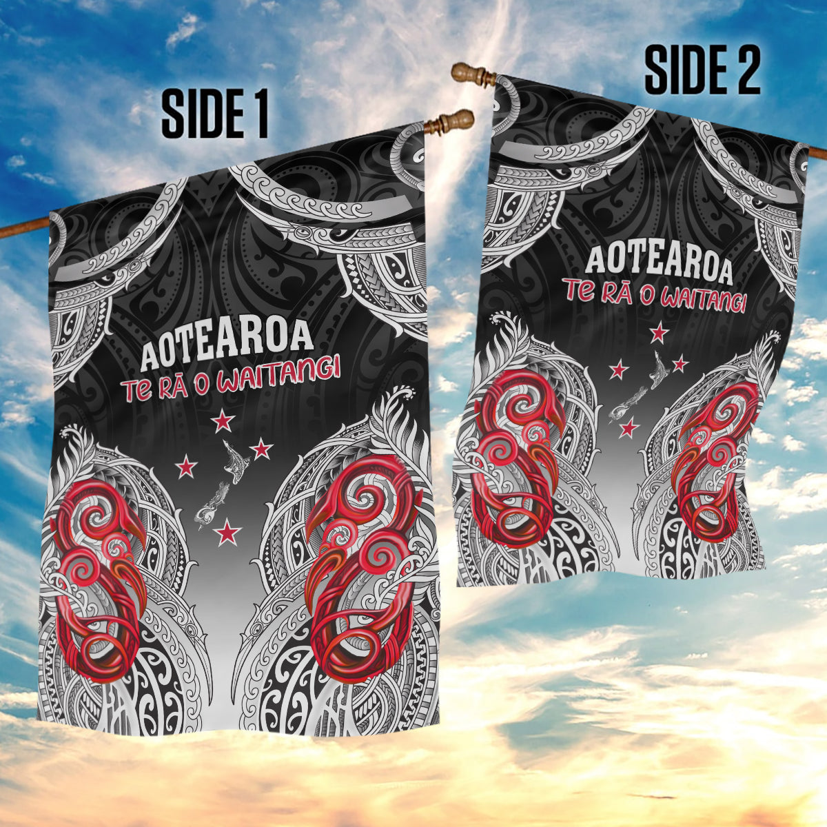 New Zealand Waitangi Day Garden Flag Aotearoa Te Ra O Waitangi Manaia Maori Pattern LT05 - Polynesian Pride