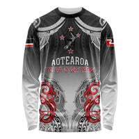 Personalised New Zealand Waitangi Day Long Sleeve Shirt Aotearoa Te Ra O Waitangi Manaia Maori Pattern LT05 Unisex Black - Polynesian Pride