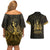 Haiti 1804 Couples Matching Off Shoulder Short Dress and Hawaiian Shirt Polynesian Gold Neg Maron
