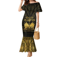 Haiti 1804 Family Matching Mermaid Dress and Hawaiian Shirt Polynesian Gold Neg Maron