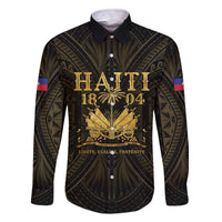 Haiti 1804 Family Matching Off The Shoulder Long Sleeve Dress and Hawaiian Shirt Polynesian Gold Neg Maron