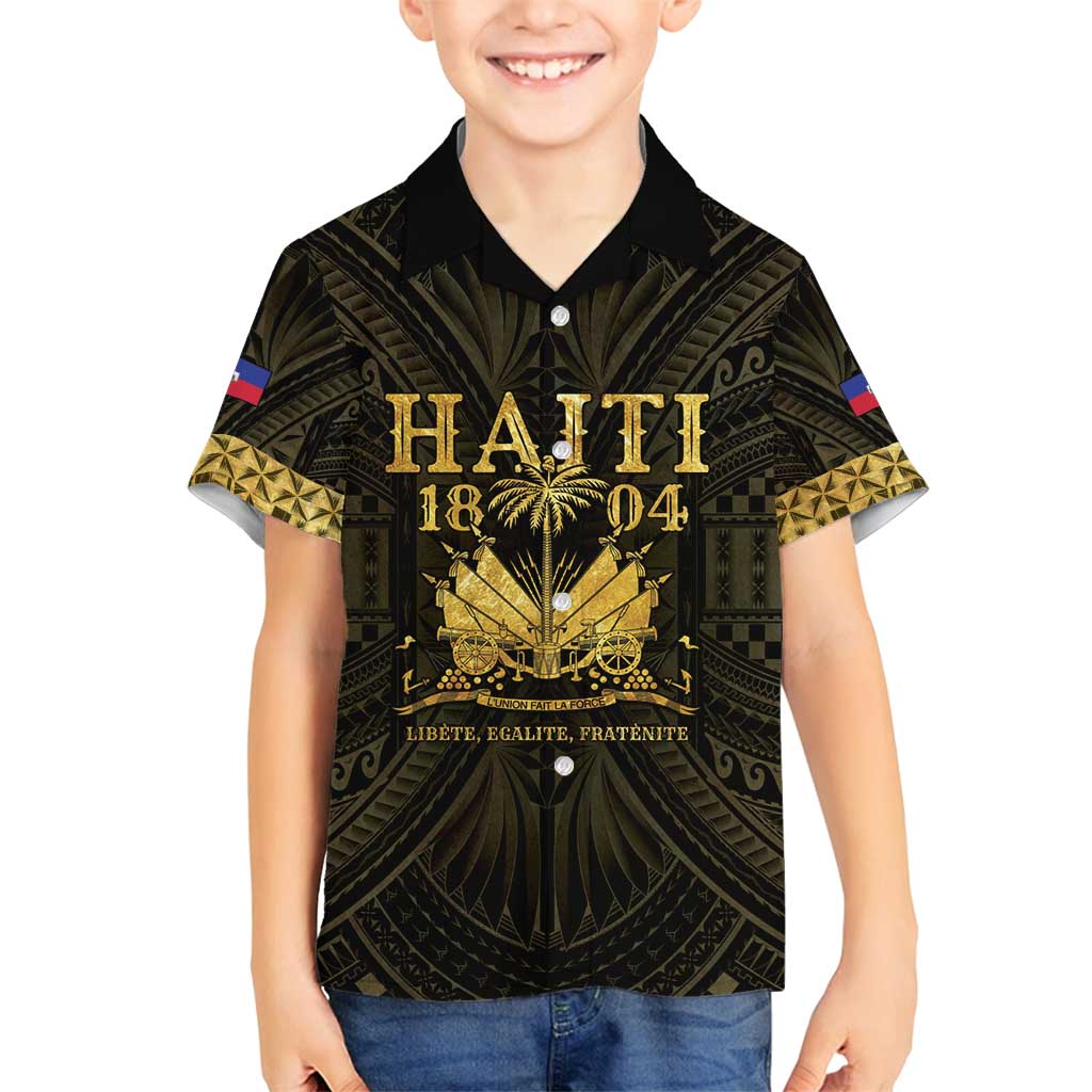 Haiti 1804 Family Matching Off Shoulder Maxi Dress and Hawaiian Shirt Polynesian Gold Neg Maron