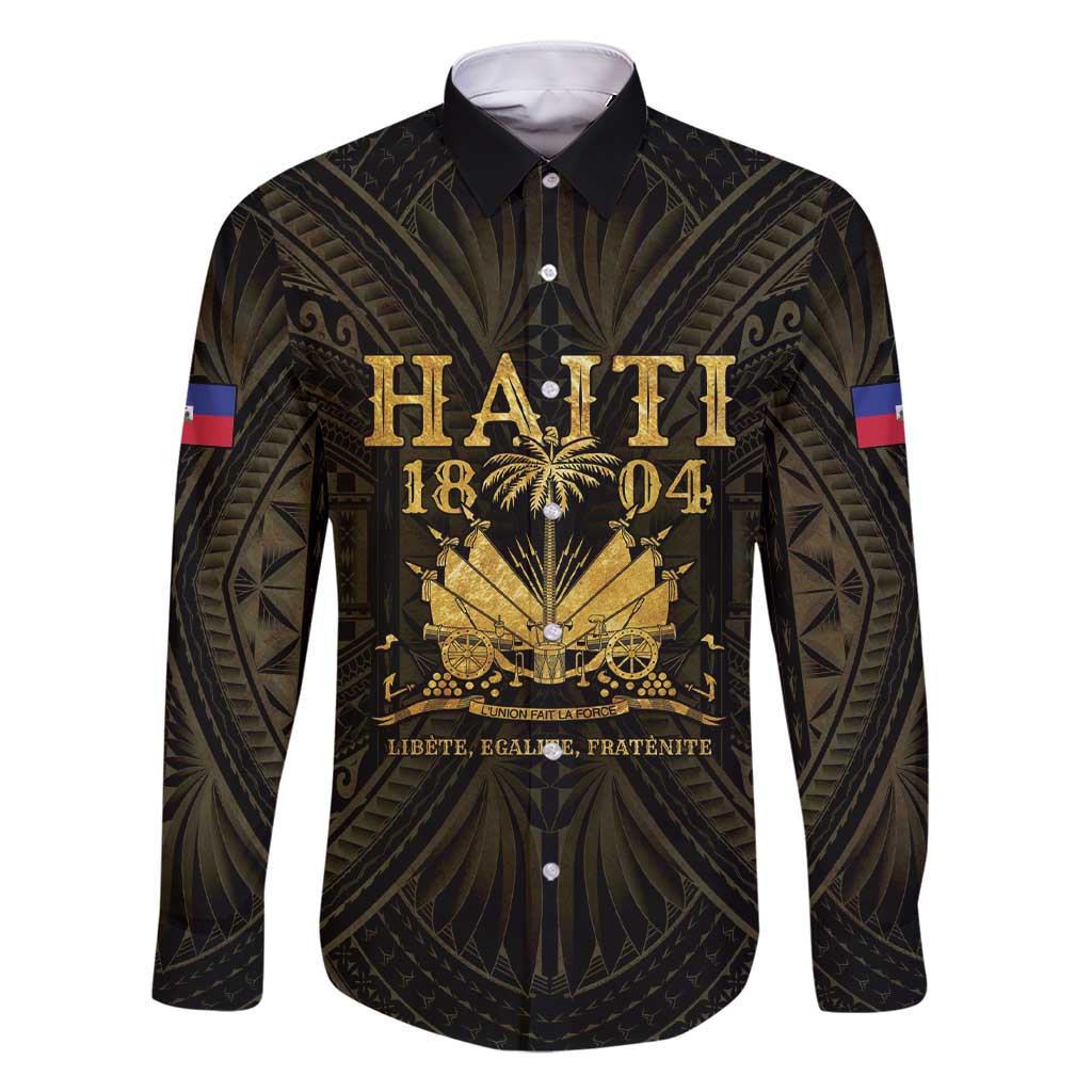 Haiti 1804 Family Matching Short Sleeve Bodycon Dress and Hawaiian Shirt Polynesian Gold Neg Maron