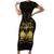 Haiti 1804 Family Matching Short Sleeve Bodycon Dress and Hawaiian Shirt Polynesian Gold Neg Maron