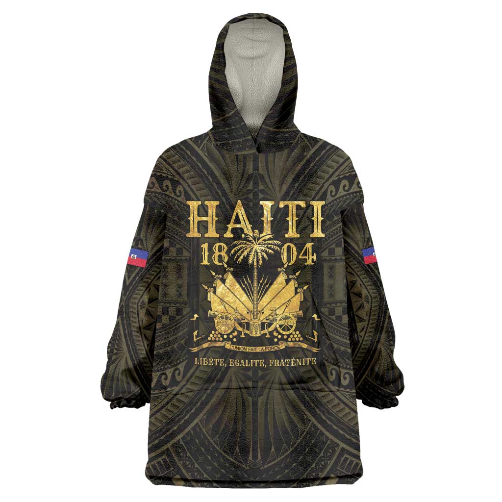 Haiti 1804 Wearable Blanket Hoodie Polynesian Gold Neg Maron LT05 One Size Gold - Polynesian Pride