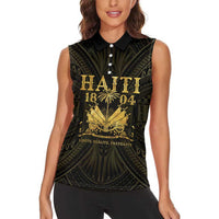 Haiti 1804 Women Sleeveless Polo Shirt Polynesian Gold Neg Maron