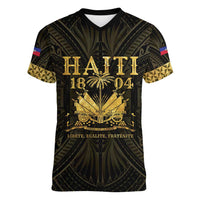 Haiti 1804 Women V-Neck T-Shirt Polynesian Gold Neg Maron