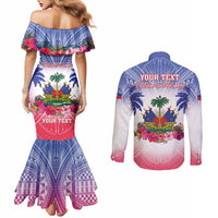 Personalised Haiti Independence Day Couples Matching Mermaid Dress and Long Sleeve Button Shirt Neg Maron Polynesian Style LT05