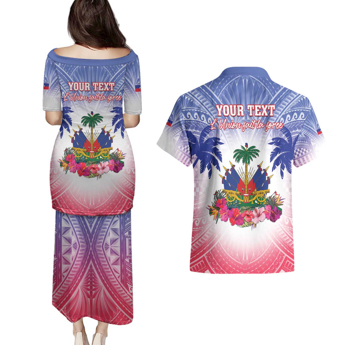 Personalised Haiti Independence Day Couples Matching Puletasi and Hawaiian Shirt Neg Maron Polynesian Style LT05 - Polynesian Pride