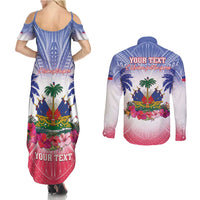 Personalised Haiti Independence Day Couples Matching Summer Maxi Dress and Long Sleeve Button Shirt Neg Maron Polynesian Style LT05