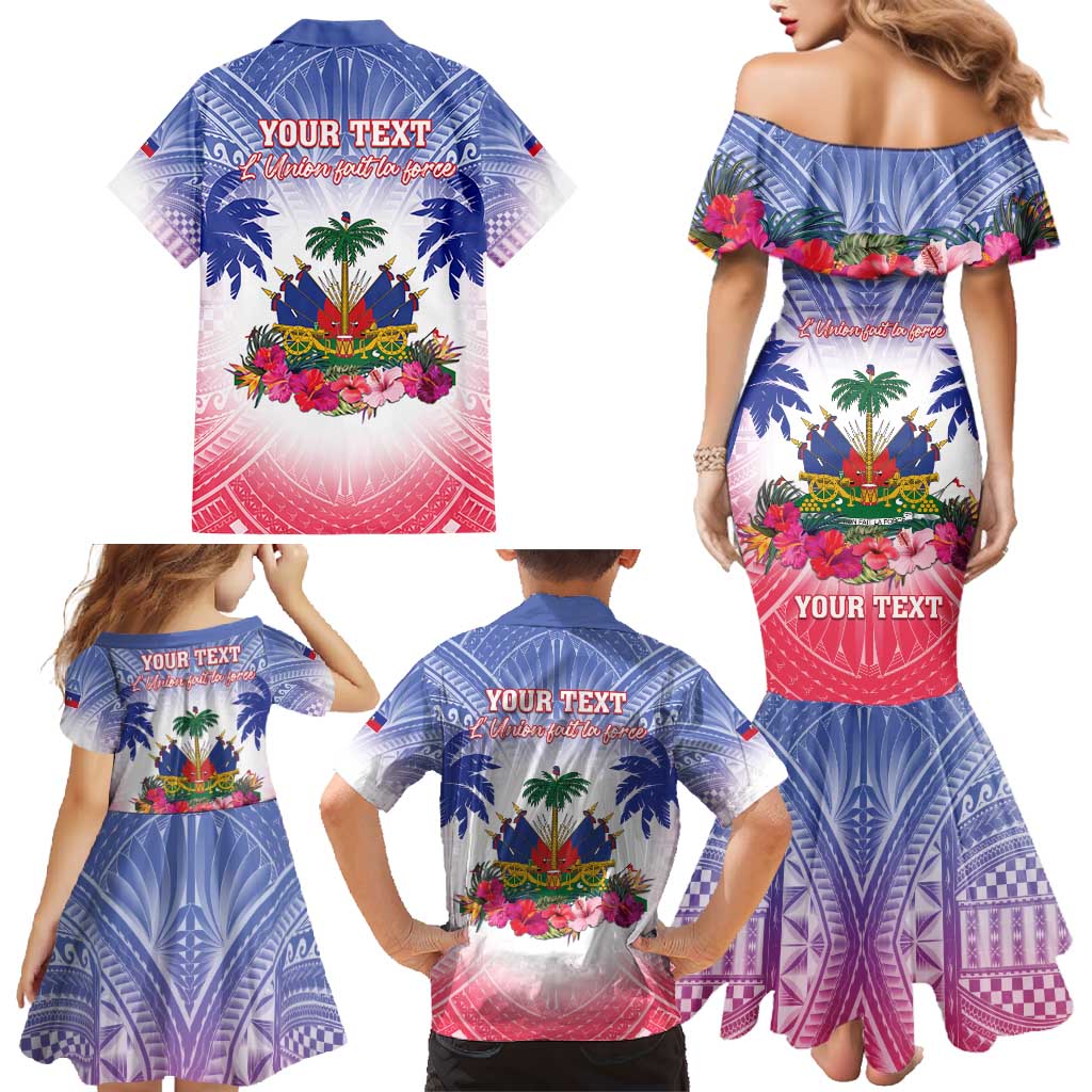 Personalised Haiti Independence Day Family Matching Mermaid Dress and Hawaiian Shirt Neg Maron Polynesian Style LT05