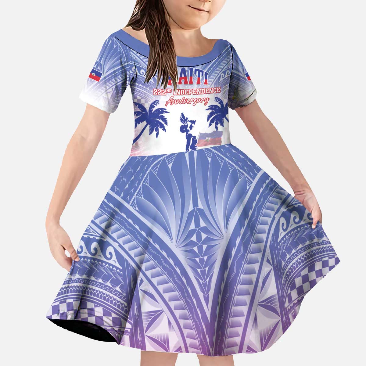 Personalised Haiti Independence Day Family Matching Off The Shoulder Long Sleeve Dress and Hawaiian Shirt Neg Maron Polynesian Style LT05