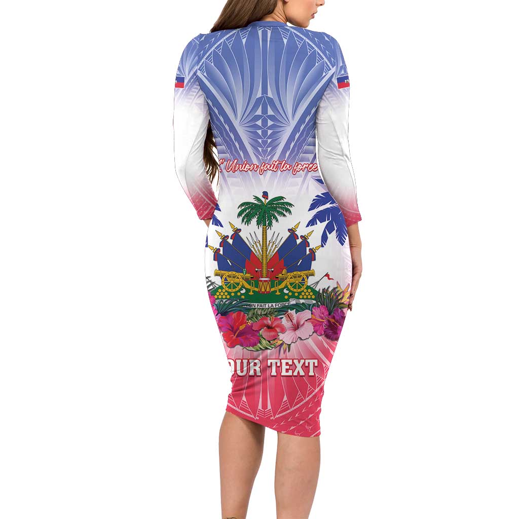 Personalised Haiti Independence Day Long Sleeve Bodycon Dress Neg Maron Polynesian Style LT05