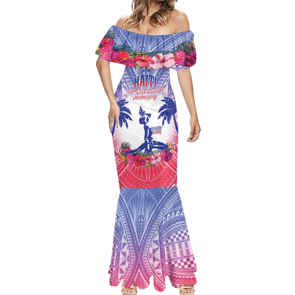 Personalised Haiti Independence Day Mermaid Dress Neg Maron Polynesian Style LT05