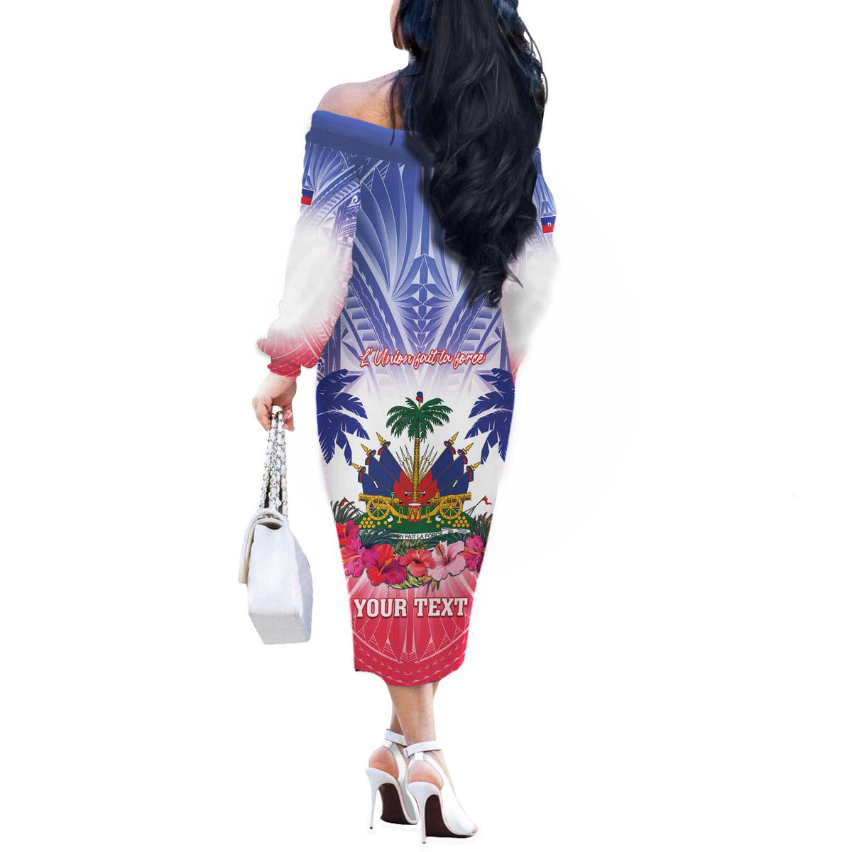 Personalised Haiti Independence Day Off The Shoulder Long Sleeve Dress Neg Maron Polynesian Style LT05