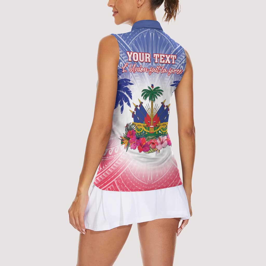 Personalised Haiti Independence Day Women Sleeveless Polo Shirt Neg Maron Polynesian Style