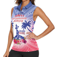 Personalised Haiti Independence Day Women Sleeveless Polo Shirt Neg Maron Polynesian Style