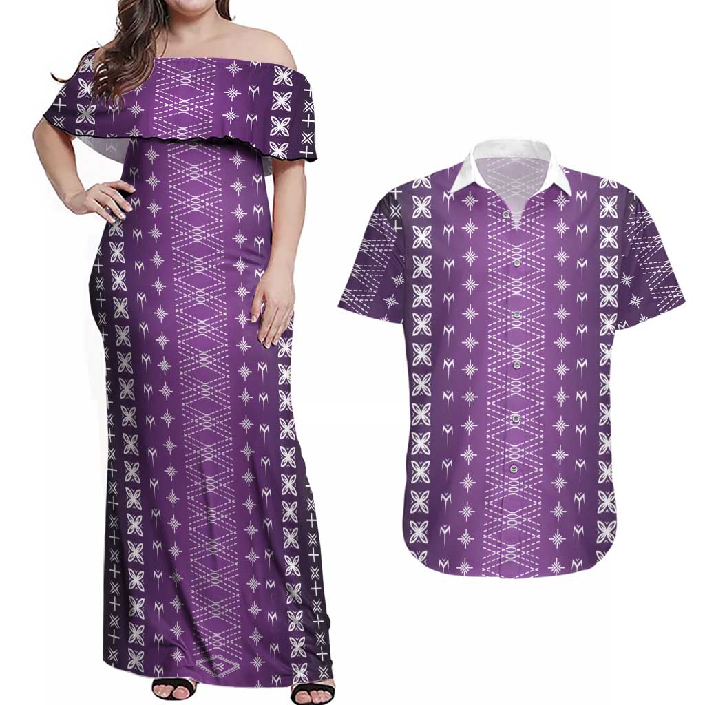 Purple Samoa Malu Tattoo Inspired Couples Matching Off Shoulder Maxi Dress and Hawaiian Shirt LT05 Purple - Polynesian Pride