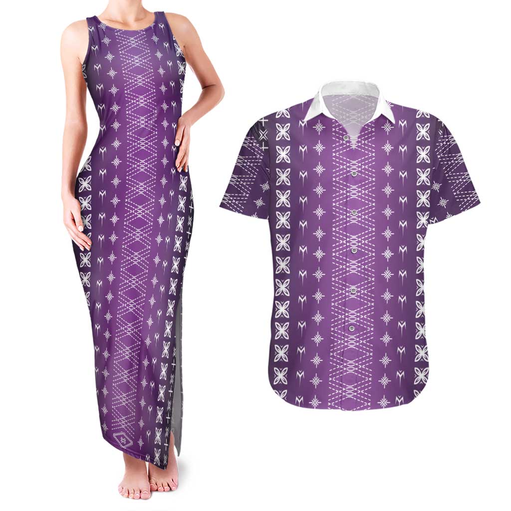 Purple Samoa Malu Tattoo Inspired Couples Matching Tank Maxi Dress and Hawaiian Shirt LT05 Purple - Polynesian Pride
