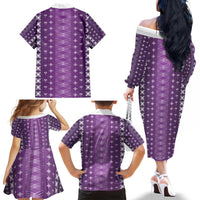 Purple Samoa Malu Tattoo Inspired Family Matching Off The Shoulder Long Sleeve Dress and Hawaiian Shirt - Polynesian Pride