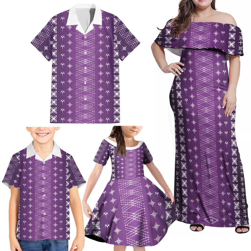 Purple Samoa Malu Tattoo Inspired Family Matching Off Shoulder Maxi Dress and Hawaiian Shirt LT05 - Polynesian Pride
