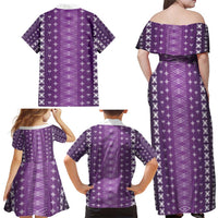 Purple Samoa Malu Tattoo Inspired Family Matching Off Shoulder Maxi Dress and Hawaiian Shirt - Polynesian Pride