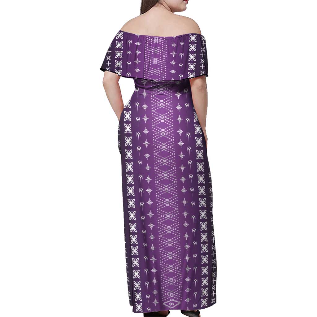 Purple Samoa Malu Tattoo Inspired Family Matching Off Shoulder Maxi Dress and Hawaiian Shirt - Polynesian Pride