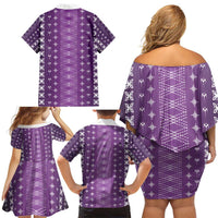 Purple Samoa Malu Tattoo Inspired Family Matching Off Shoulder Short Dress and Hawaiian Shirt - Polynesian Pride