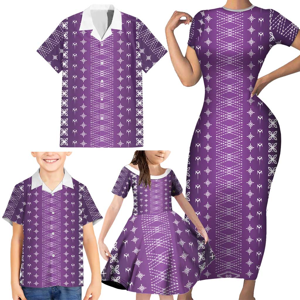 Purple Samoa Malu Tattoo Inspired Family Matching Short Sleeve Bodycon Dress and Hawaiian Shirt LT05 - Polynesian Pride