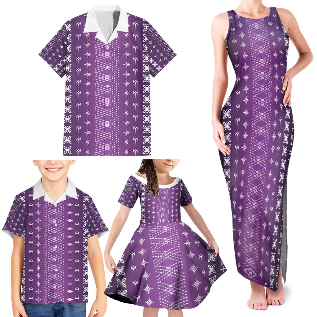 Purple Samoa Malu Tattoo Inspired Family Matching Tank Maxi Dress and Hawaiian Shirt - Polynesian Pride