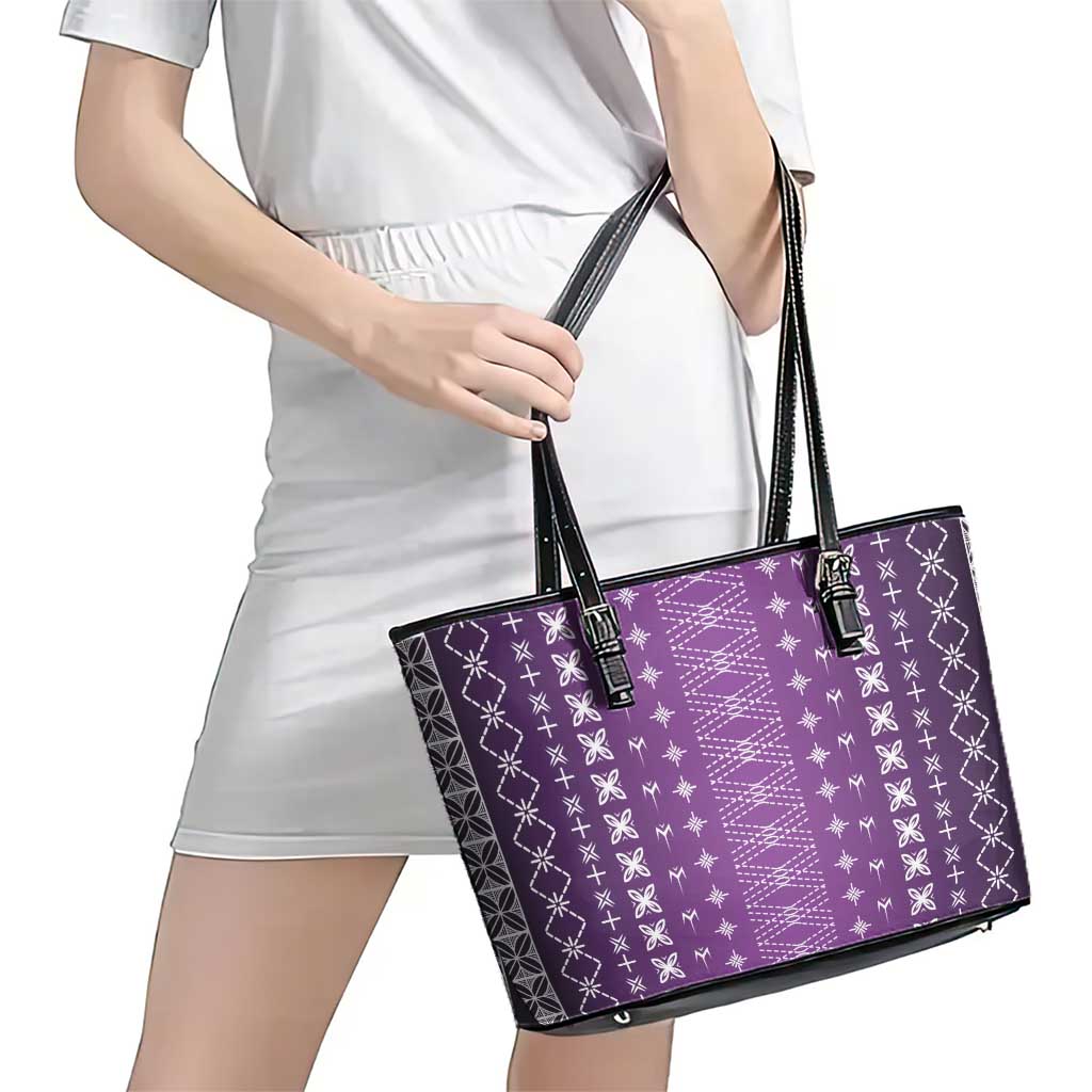 Purple Samoa Malu Tattoo Inspired Leather Tote Bag - Polynesian Pride