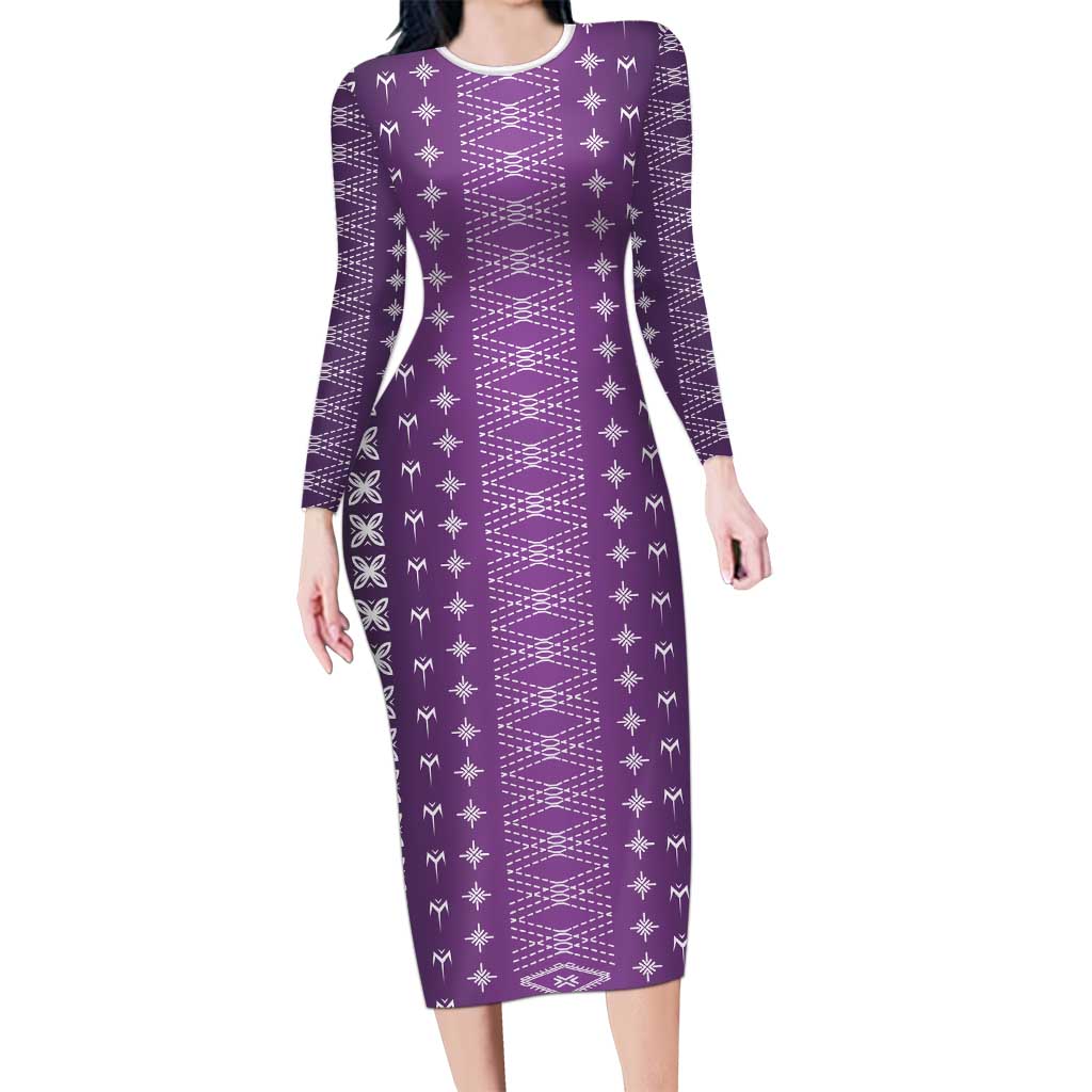 Purple Samoa Malu Tattoo Inspired Long Sleeve Bodycon Dress LT05 Long Dress Purple - Polynesian Pride