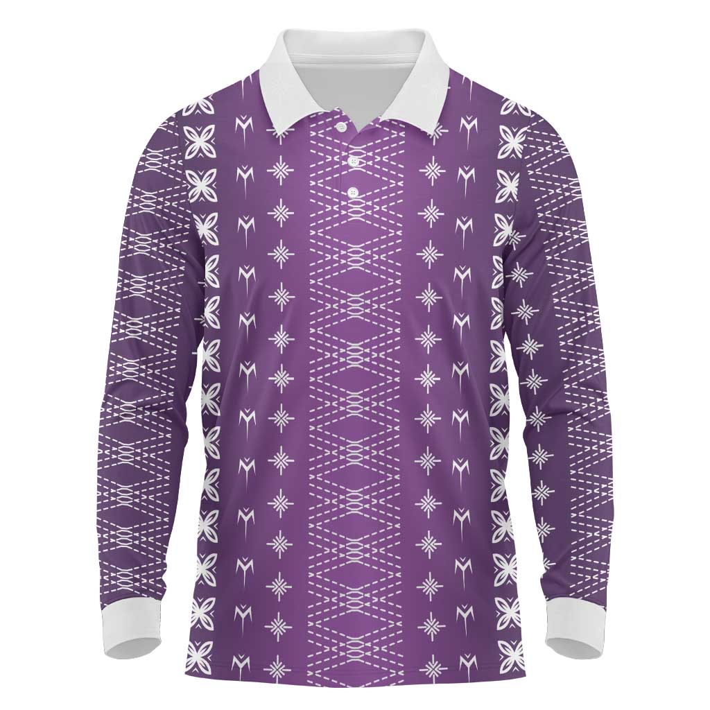 Purple Samoa Malu Tattoo Inspired Long Sleeve Polo Shirt - Polynesian Pride