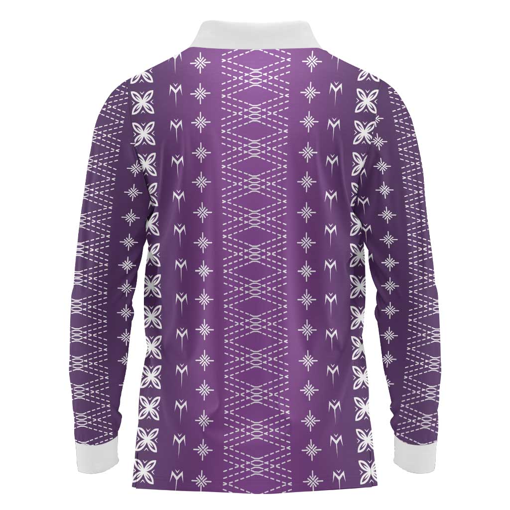 Purple Samoa Malu Tattoo Inspired Long Sleeve Polo Shirt - Polynesian Pride