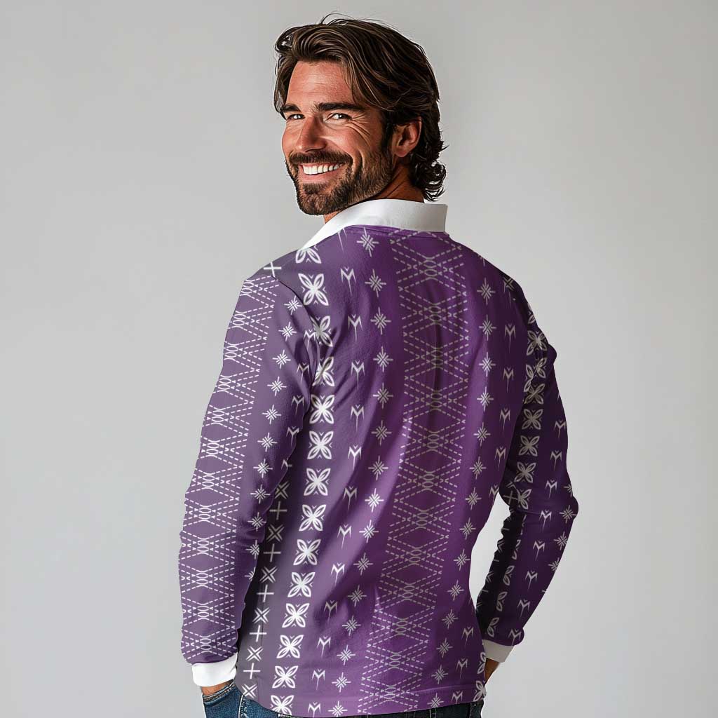 Purple Samoa Malu Tattoo Inspired Long Sleeve Polo Shirt - Polynesian Pride