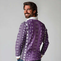 Purple Samoa Malu Tattoo Inspired Long Sleeve Polo Shirt - Polynesian Pride
