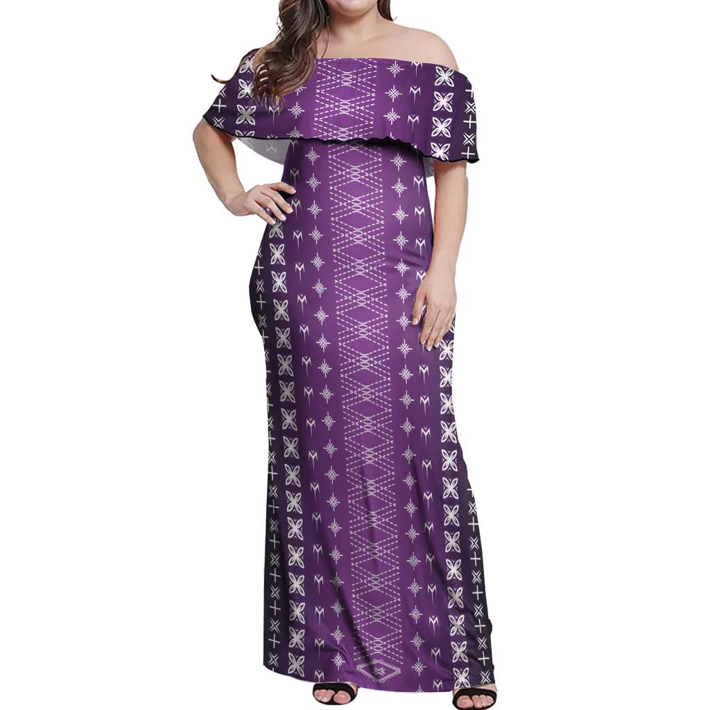Purple Samoa Malu Tattoo Inspired Off Shoulder Maxi Dress - Polynesian Pride