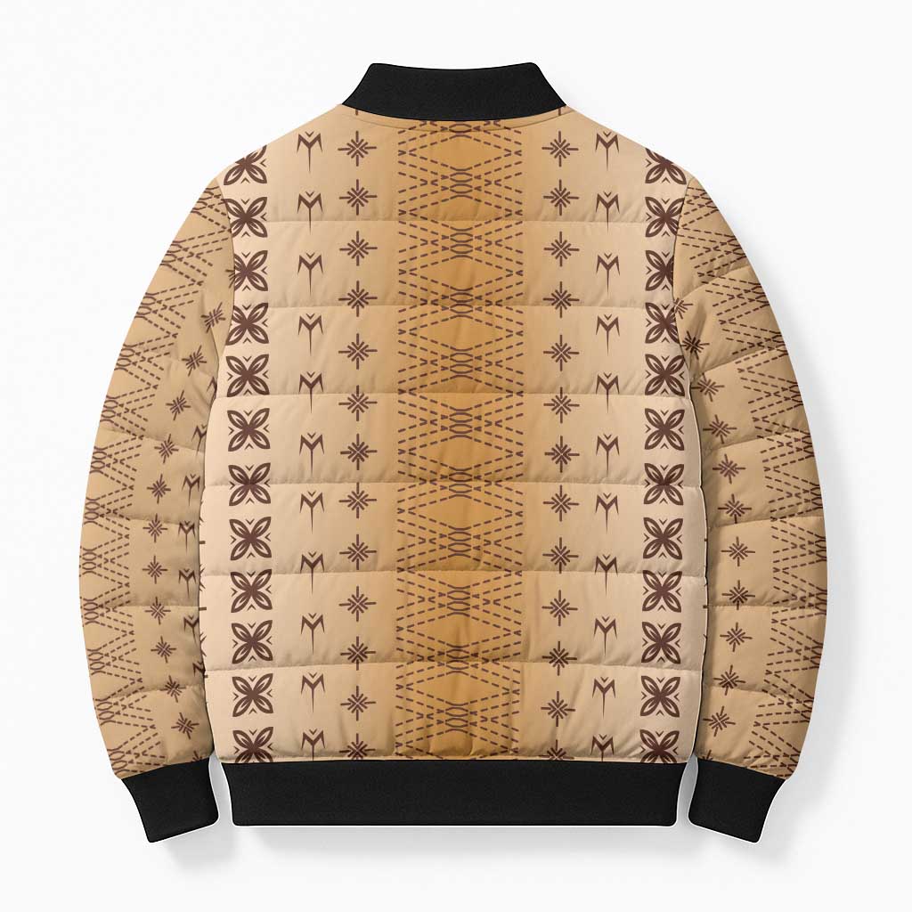 Beige Samoa Malu Tattoo Inspired Bomber Puffer Jacket - Polynesian Pride