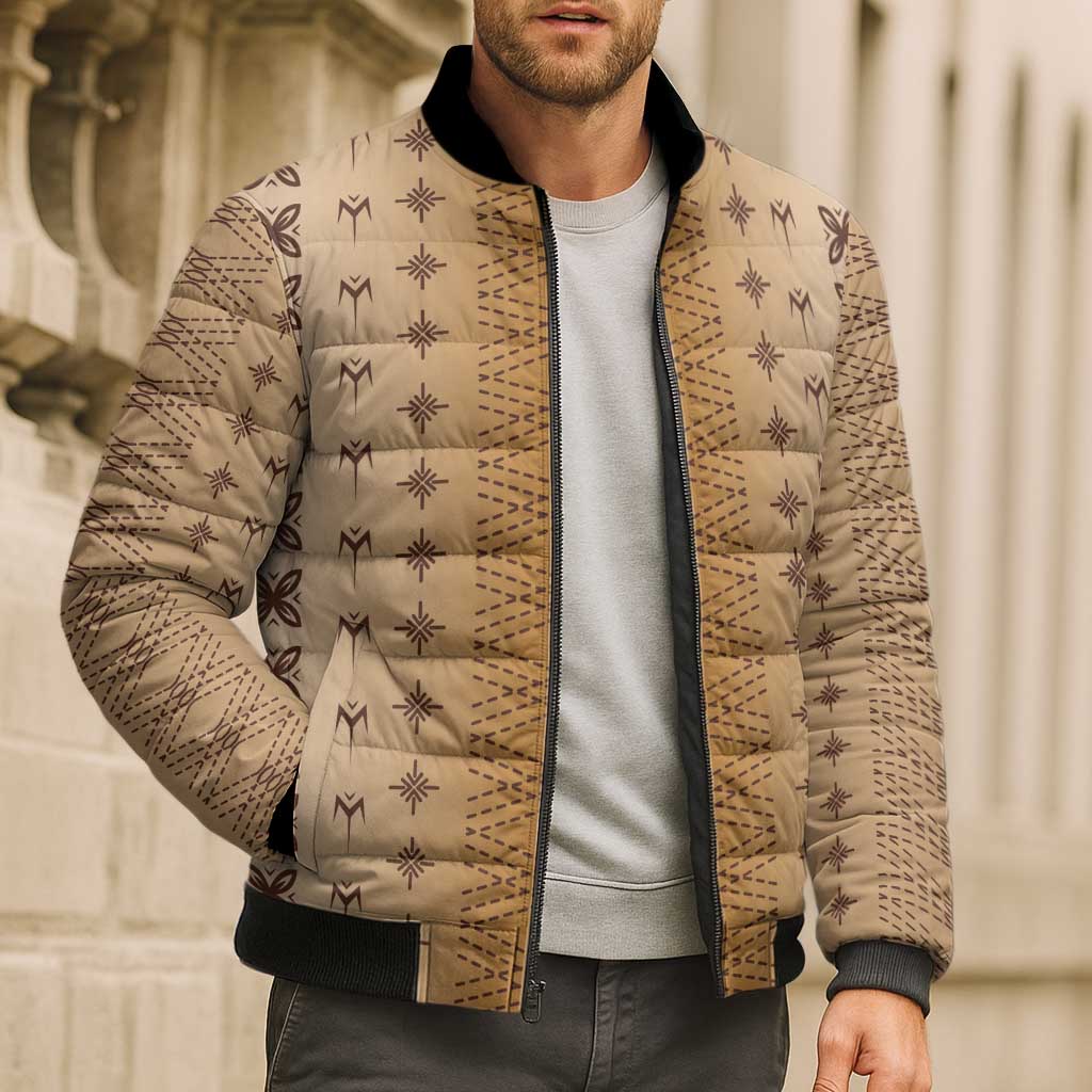 Beige Samoa Malu Tattoo Inspired Bomber Puffer Jacket - Polynesian Pride