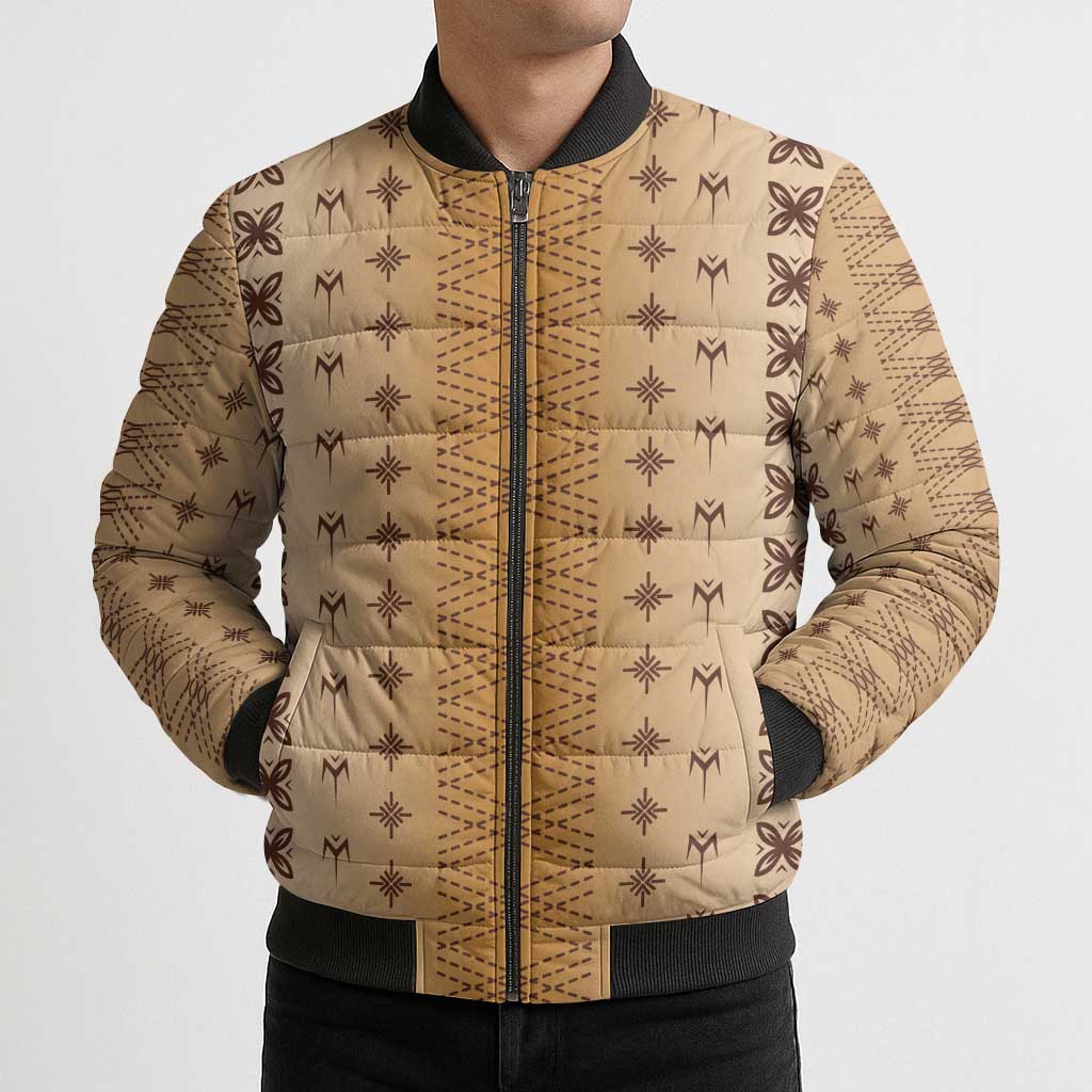 Beige Samoa Malu Tattoo Inspired Bomber Puffer Jacket - Polynesian Pride