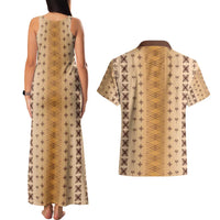 Beige Samoa Malu Tattoo Inspired Couples Matching Tank Maxi Dress and Hawaiian Shirt - Polynesian Pride