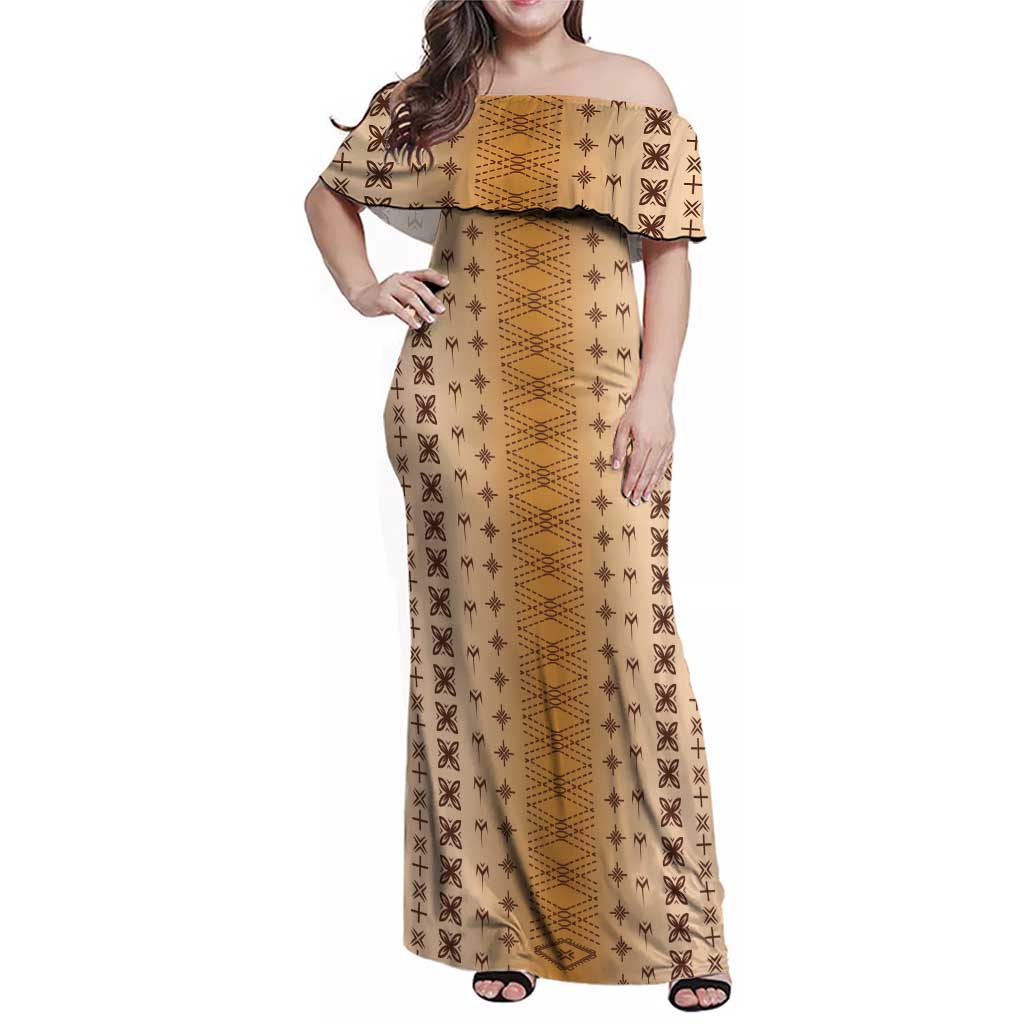 Beige Samoa Malu Tattoo Inspired Family Matching Off Shoulder Maxi Dress and Hawaiian Shirt - Polynesian Pride
