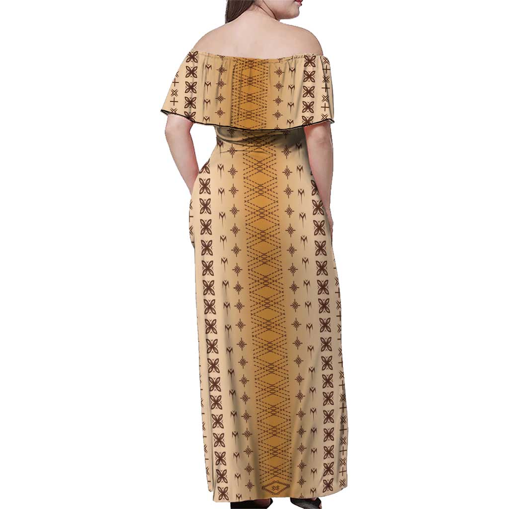Beige Samoa Malu Tattoo Inspired Family Matching Off Shoulder Maxi Dress and Hawaiian Shirt - Polynesian Pride