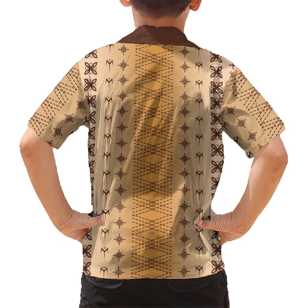 Beige Samoa Malu Tattoo Inspired Family Matching Off Shoulder Short Dress and Hawaiian Shirt - Polynesian Pride